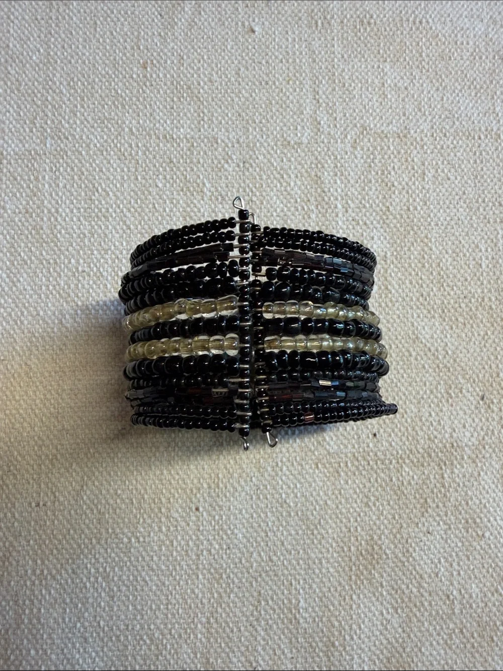 Turquoise and Silver Beaded Multi-Row Stretch Bracelet